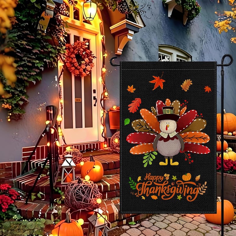 Agroon Fall Thanksgiving Turkey Garden Flag 12x18 Inch, Double Sided Bless Harvest Holiday Burlap Yard Flag for Outdoor Decoration - Image 3